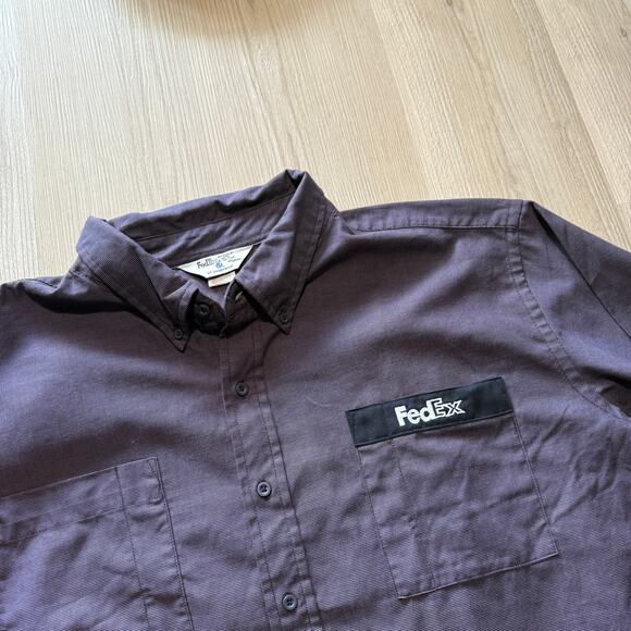 Men's FedEx Employee Uniform Purple Long Sleeve Button Up Work Shirt Sz 2XL XXL - Picture 2 of 5